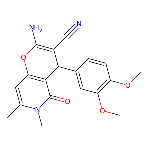 2-amino-4-(3,4-dimethoxyphenyl)-6,7-dimethyl-5-oxo-5,6-dihydro-4H-pyrano[3,2-c]pyridine-3-carbonitrile structure