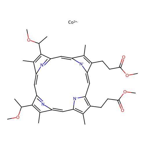 cobalt(2+); methyl 3-[7,12-bis(1-methoxyethyl)-18-(3-methoxy-3-oxopropyl)-3,8,13,17-tetramethylporphyrin-21,23-diid-2-yl]propanoate structure