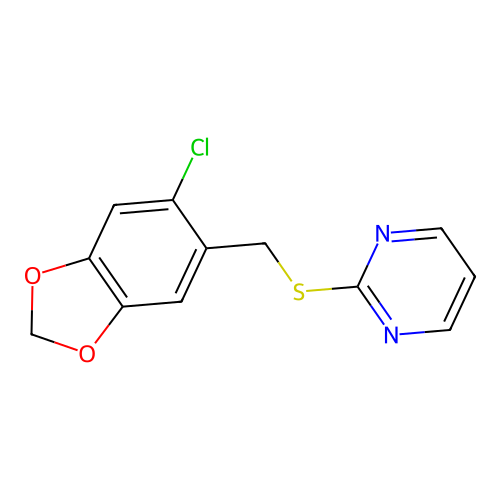 2-{[(6-Chloro-1,3-benzodioxol-5-yl)methyl]sulfanyl}pyrimidine structure