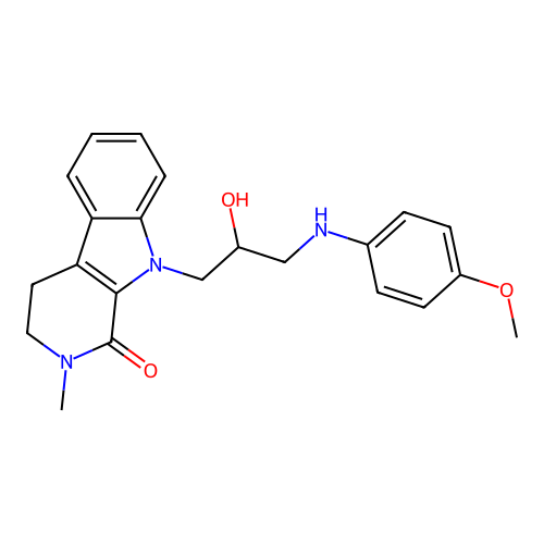 9-[2-hydroxy-3-(4-methoxyanilino)propyl]-2-methyl-3,4-dihydropyrido[3,4-b]indol-1-one structure