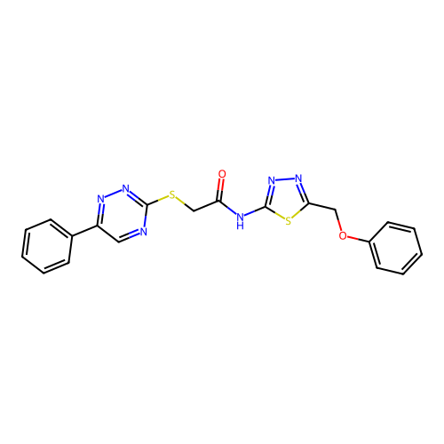 N-[5-(phenoxymethyl)-1,3,4-thiadiazol-2-yl]-2-[(6-phenyl-1,2,4-triazin-3-yl)sulfanyl]acetamide structure