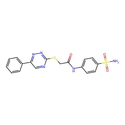 2-[(6-phenyl-1,2,4-triazin-3-yl)sulfanyl]-N-(4-sulfamoylphenyl)acetamide structure