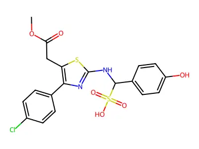Thiazole-5-acetic acid, 4-(p-chlorophenyl)-2-((p-hydroxy-alpha-sulfobenzyl)amino)-, alpha-methyl ester structure