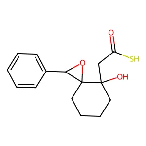 (4-Hydroxy-2-phenyl-1-oxaspiro[2.5]octan-4-yl)ethanethioic S-acid structure