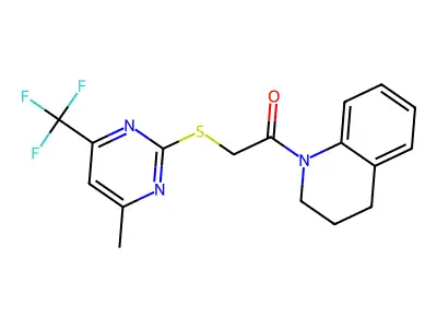 2-{[4-methyl-6-(trifluoromethyl)pyrimidin-2-yl]sulfanyl}-1-(1,2,3,4-tetrahydroquinolin-1-yl)ethan-1-one structure