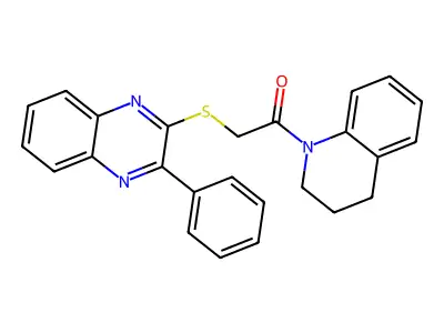 2-[(3-phenylquinoxalin-2-yl)sulfanyl]-1-(1,2,3,4-tetrahydroquinolin-1-yl)ethan-1-one structure