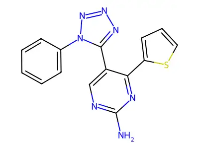 5-(1-phenyl-1H-tetraazol-5-yl)-4-thien-2-ylpyrimidin-2-amine structure