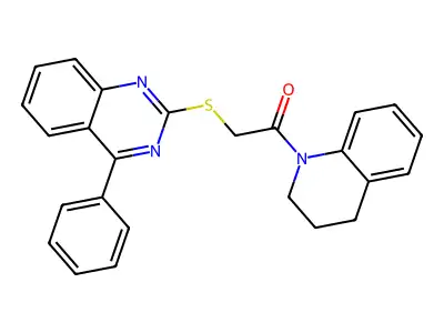 2-[(4-phenylquinazolin-2-yl)sulfanyl]-1-(1,2,3,4-tetrahydroquinolin-1-yl)ethan-1-one structure