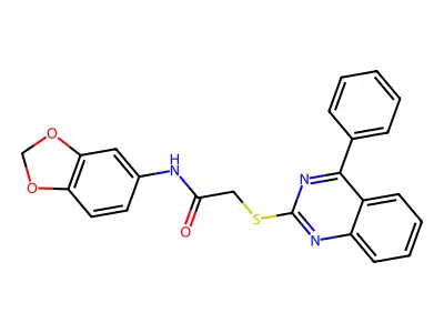 N-(1,3-benzodioxol-5-yl)-2-(4-phenylquinazolin-2-yl)sulfanylacetamide structure
