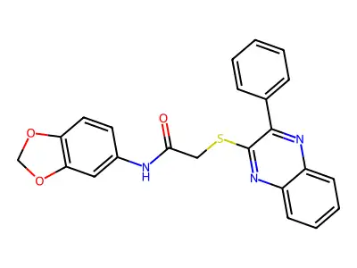 N-(1,3-benzodioxol-5-yl)-2-(3-phenylquinoxalin-2-yl)sulfanylacetamide structure