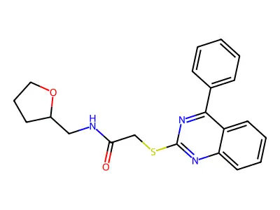 N-(oxolan-2-ylmethyl)-2-(4-phenylquinazolin-2-yl)sulfanylacetamide structure