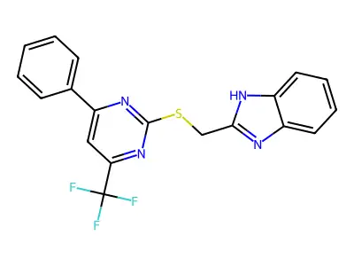 2-[[4-phenyl-6-(trifluoromethyl)pyrimidin-2-yl]sulfanylmethyl]-1H-benzimidazole structure