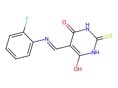 5-(((2-fluorophenyl)amino)methylene)-2-thioxodihydropyrimidine-4,6(1H,5H)-dione structure