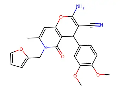 2-amino-4-(3,4-dimethoxyphenyl)-6-(furan-2-ylmethyl)-7-methyl-5-oxo-5,6-dihydro-4H-pyrano[3,2-c]pyridine-3-carbonitrile structure