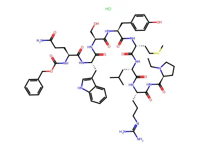 L-Prolinamide, N(sup 2)-((phenylmethoxy)carbonyl)-L-glutaminyl-L-tryptophyl-L-seryl-L-tyrosyl-D-methionyl-L-leucyl-L-arginyl-N-ethyl-, hydrochloride, hydrate (1:1:2) structure