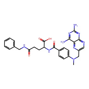 5-(benzylamino)-2-[[4-[(2,4-diaminopteridin-6-yl)methyl-methylamino]benzoyl]amino]-5-oxopentanoic acid structure