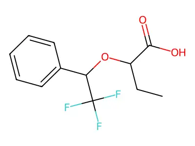 2-(2,2,2-Trifluoro-1-phenylethoxy)butyric acid structure