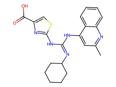 4-Thiazolecarboxylic acid, 2-(((cyclohexylamino)((2-methyl-4-quinolinyl)amino)methylene)amino)- structure
