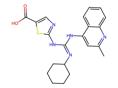 5-Thiazolecarboxylic acid, 2-((N-cyclohexyl-N'-(2-methyl-4-quinolyl)amidino)amino)-, dihydrate structure
