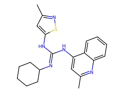 N-Cyclohexyl-N'-(3-methyl-5-isothiazolyl)-N''-(2-methyl-4-quinolinyl)guanidine structure