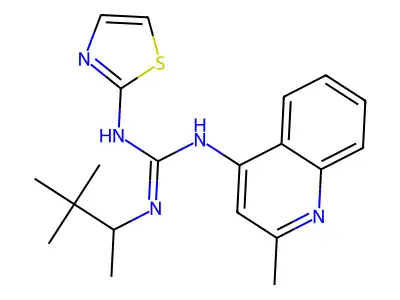 Guanidine, N-(2-methyl-4-quinolinyl)-N'-2-thiazolyl-N''-(1,2,2-trimethylpropyl)- structure