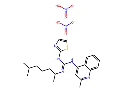 Guanidine, 1-(1,5-dimethylhexyl)-2-(2-methyl-4-quinolyl)-3-(2-thiazolyl)-, dinitrate structure
