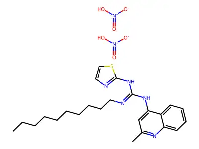 Guanidine, N-decyl-N'-(2-methyl-4-quinolinyl)-N''-2-thiazolyl-, dinitrate structure