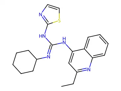 N''-Cyclohexyl-N-(2-ethylquinolin-4(1H)-ylidene)-N'-1,3-thiazol-2-ylguanidine structure