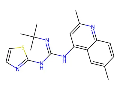 Guanidine, 1-tert-butyl-2-(2,6-dimethyl-4-quinolyl)-3-(2-thiazolyl)- structure