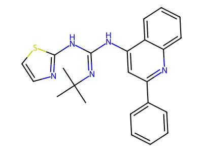 N-tert-Butyl-N'-(2-phenylquinolin-4(1H)-ylidene)-N''-1,3-thiazol-2-ylguanidine structure