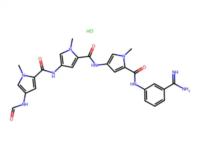 1H-Pyrrole-2-carboxamide, N-(5-(((3-(aminoiminomethyl)phenyl)amino)carbonyl)-1-methyl-1H-pyrrol-3-yl)-4-(((4-(formylamino)-1-methyl-1H-pyrrol-2-yl)carbonyl)amino)-1-methyl-, monohydrochloride, hydrate (1:1:1) structure