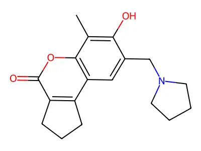7-hydroxy-6-methyl-8-(pyrrolidin-1-ylmethyl)-2,3-dihydro-1H-cyclopenta[c]chromen-4-one structure