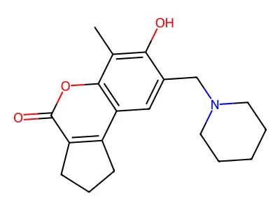 7-hydroxy-6-methyl-8-(piperidin-1-ylmethyl)-2,3-dihydro-1H-cyclopenta[c]chromen-4-one structure