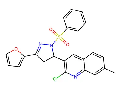 2-chloro-3-(3-(furan-2-yl)-1-(phenylsulfonyl)-4,5-dihydro-1H-pyrazol-5-yl)-7-methylquinoline structure