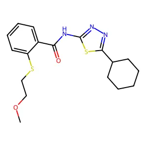 N-(5-cyclohexyl-1,3,4-thiadiazol-2-yl)-2-(2-methoxyethylsulfanyl)benzamide structure
