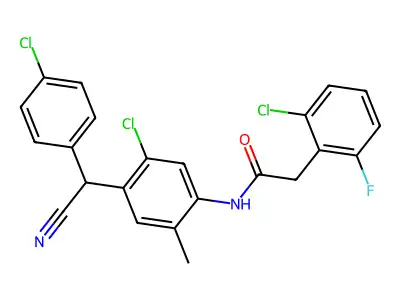 N-{5-chloro-4-[(4-chlorophenyl)(cyano)methyl]-2-methylphenyl}-2-(2-chloro-6-fluorophenyl)acetamide structure