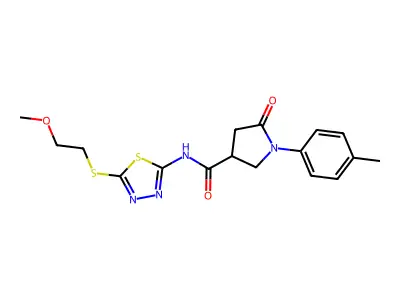 N-[5-(2-methoxyethylsulfanyl)-1,3,4-thiadiazol-2-yl]-1-(4-methylphenyl)-5-oxopyrrolidine-3-carboxamide structure