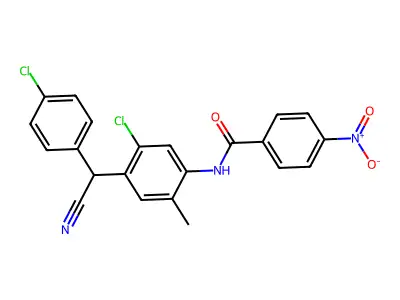 N-{5-chloro-4-[(4-chlorophenyl)(cyano)methyl]-2-methylphenyl}-4-nitrobenzamide structure