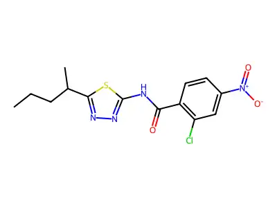 2-chloro-4-nitro-N-(5-pentan-2-yl-1,3,4-thiadiazol-2-yl)benzamide structure