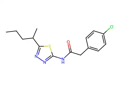 2-(4-chlorophenyl)-N-[5-(pentan-2-yl)-1,3,4-thiadiazol-2-yl]acetamide structure