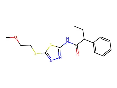 N-[5-(2-methoxyethylsulfanyl)-1,3,4-thiadiazol-2-yl]-2-phenylbutanamide structure