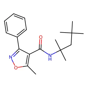 5-methyl-3-phenyl-N-(2,4,4-trimethylpentan-2-yl)-1,2-oxazole-4-carboxamide structure