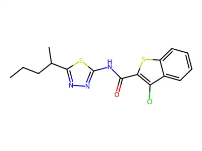 3-chloro-N-[5-(pentan-2-yl)-1,3,4-thiadiazol-2-yl]-1-benzothiophene-2-carboxamide structure