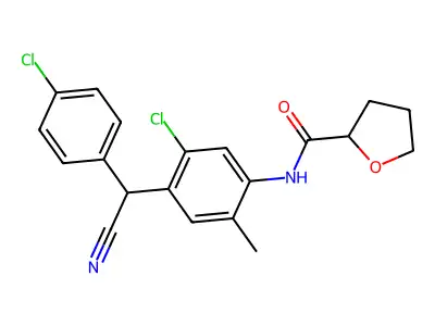 N-[5-chloro-4-[(4-chlorophenyl)-cyanomethyl]-2-methylphenyl]oxolane-2-carboxamide structure