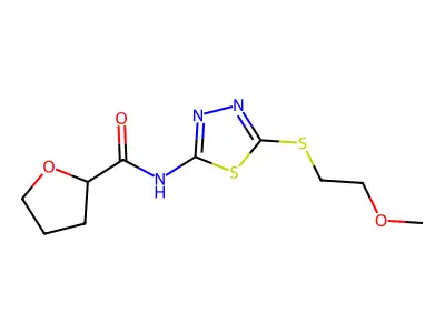 N-[5-(2-methoxyethylsulfanyl)-1,3,4-thiadiazol-2-yl]oxolane-2-carboxamide structure