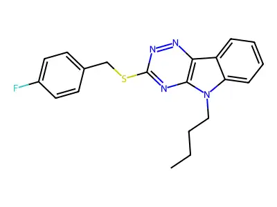 5-Butyl-3-[(4-fluorophenyl)methylsulfanyl]-[1,2,4]triazino[5,6-b]indole structure