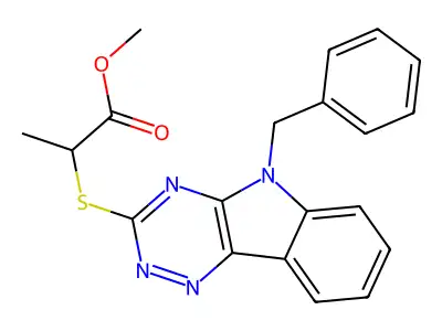 methyl 2-[(5-benzyl-5H-[1,2,4]triazino[5,6-b]indol-3-yl)sulfanyl]propanoate structure