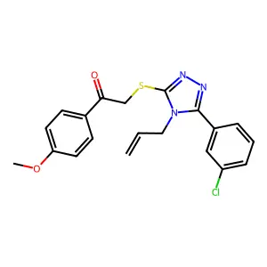 2-[[5-(3-chlorophenyl)-4-prop-2-enyl-1,2,4-triazol-3-yl]sulfanyl]-1-(4-methoxyphenyl)ethanone structure