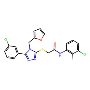 N-(3-chloro-2-methylphenyl)-2-[[5-(3-chlorophenyl)-4-(furan-2-ylmethyl)-1,2,4-triazol-3-yl]sulfanyl]acetamide structure