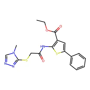 ethyl 2-({[(4-methyl-4H-1,2,4-triazol-3-yl)sulfanyl]acetyl}amino)-5-phenylthiophene-3-carboxylate structure